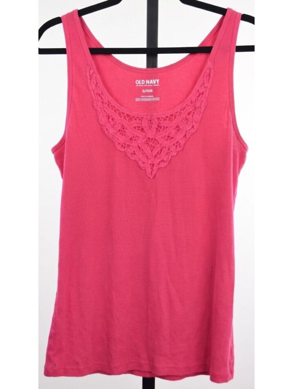 Old Navy Ribbed Tank Top Crochet Lace Trim V Neck Pink Stretch Plus Size XL